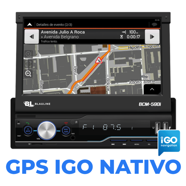 PANTALLA 1 DIN BLAULINE REBATIBLE CON GPS IGO